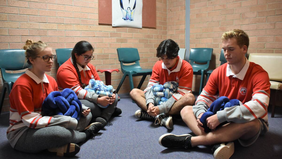 CALM AND CENTRED: Mount View High year 12 students Nala Crossie, Sofia Jonker, Boston Moore and Callen Sweetman practising mindfulness. 