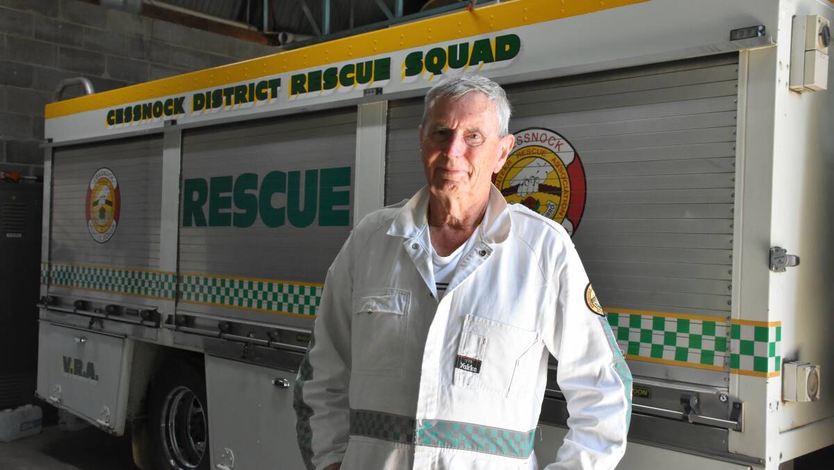BIRTHDAY: Deputy captain and founding member Trevor Milgate at the South Avenue headquarters of the Cessnock District Rescue Squad.