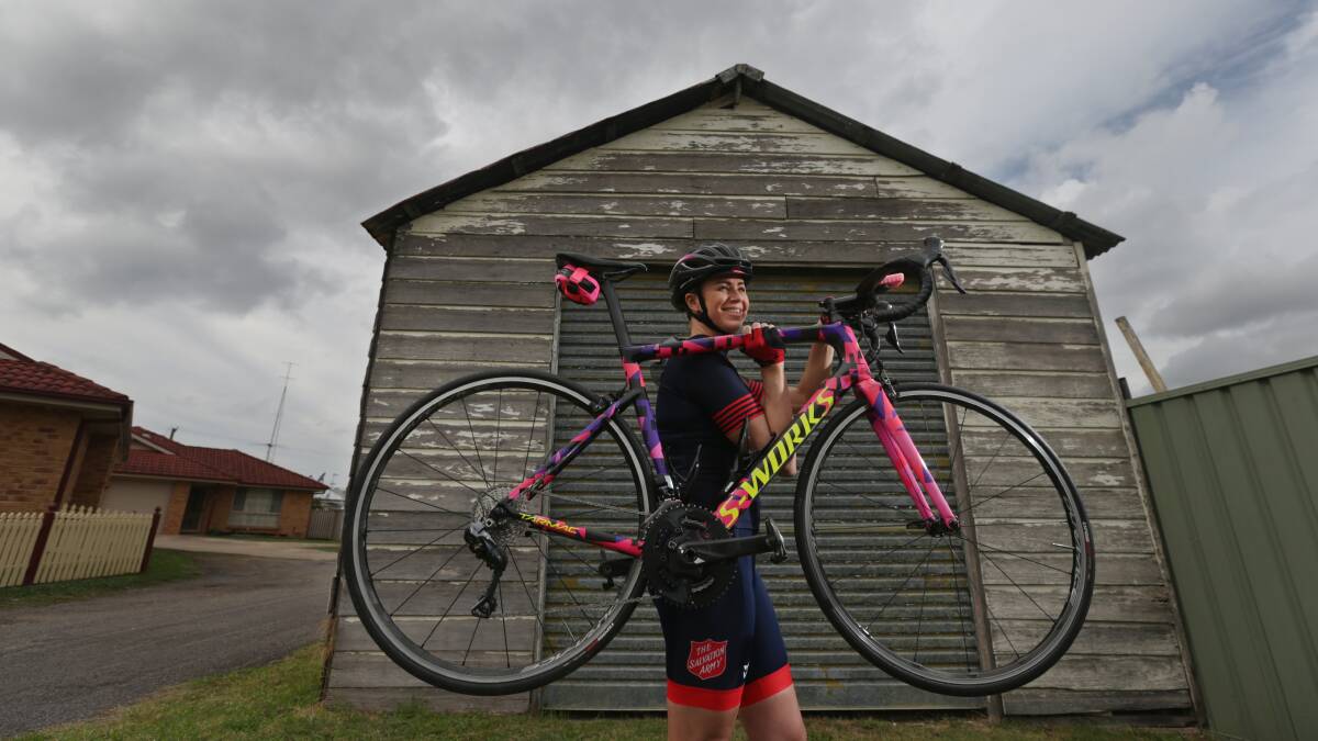 Determined: Jennifer Short has been cycling for six years. She broke her left leg three years ago, but it's now her strongest. 'I have six per cent more power in that one - maybe it's a bionic leg.' To donate, visit https://redshieldride.everydayhero.com/au/jennifer-short-1. Picture: Simone De Peak 
