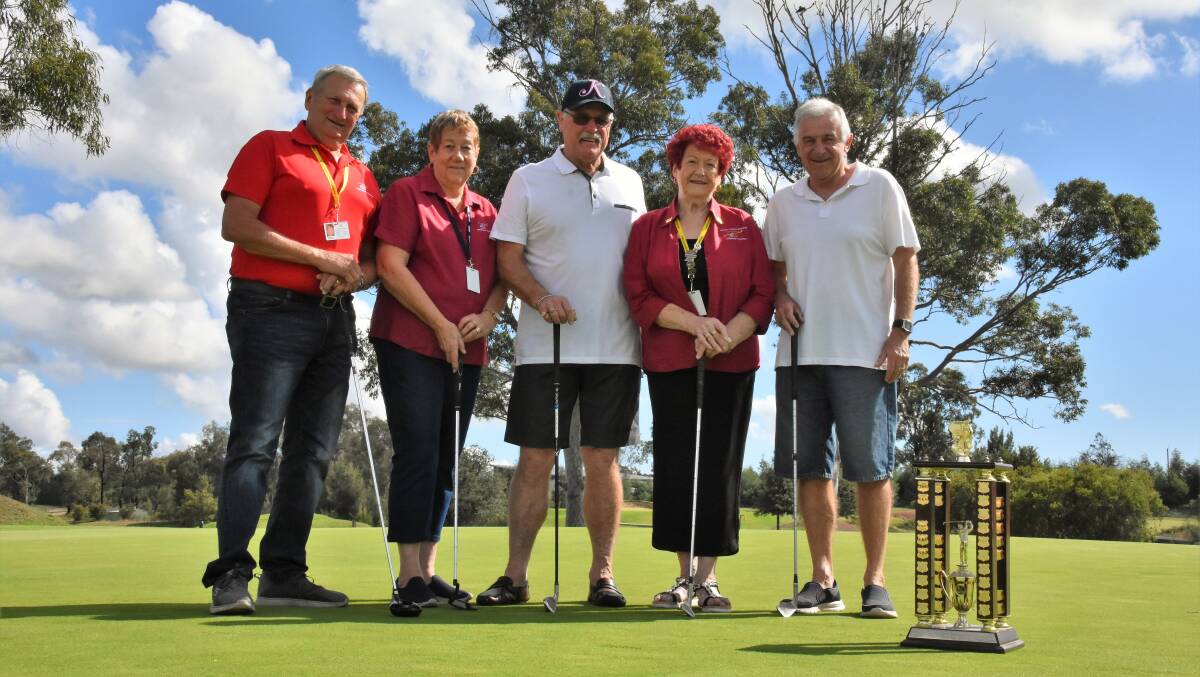 HOLE IN ONE: Cessnock's Volunteer Support Group with Bruce Starkey and Cessnock Golf Club captain Peter Conroy, ahead of the fundraising week.
