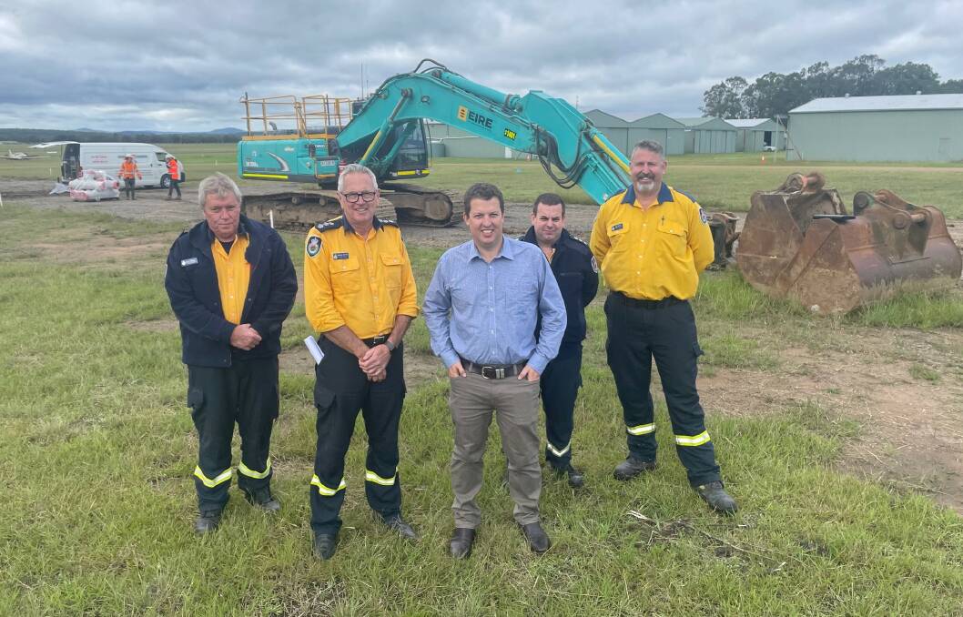 SUCCESS: Inspector Dave Millstead, Captain Grahame Chevally, Cessnock mayor Jay Suvaal, Captain Craig Bryan and Captain Matt Goodwin at the aviation base site. Picture: supplied