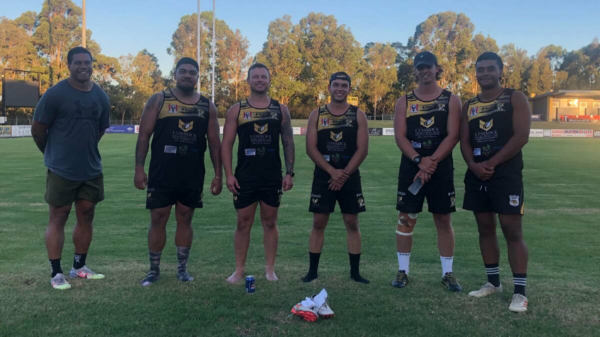 Harry Siejka with some of his new recruits at Goannas training.