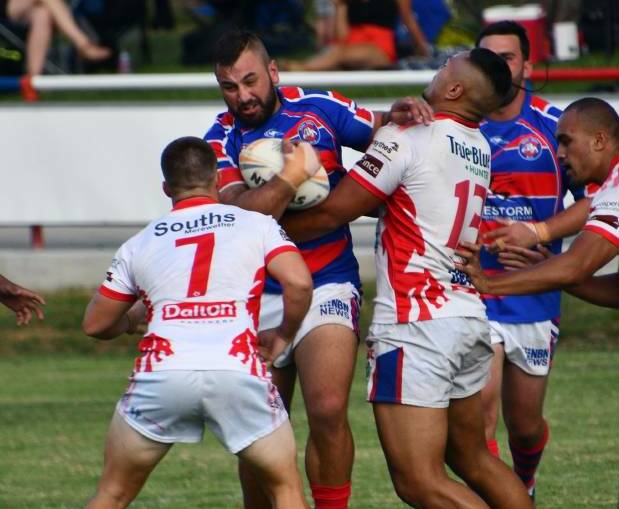POWERFUL: Kahn Juhnke, pictured in action against South Newcastle, was the Bulldogs' best against Central Newcastle on Sunday.