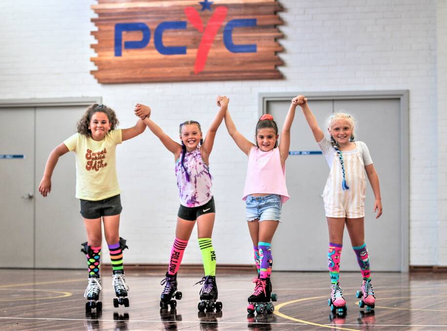 ROLLING: PCYC Cessnock members Harlow, Allira, Mia and Macy are looking forward to the roller skating sessions, which start this Thursday afternoon.