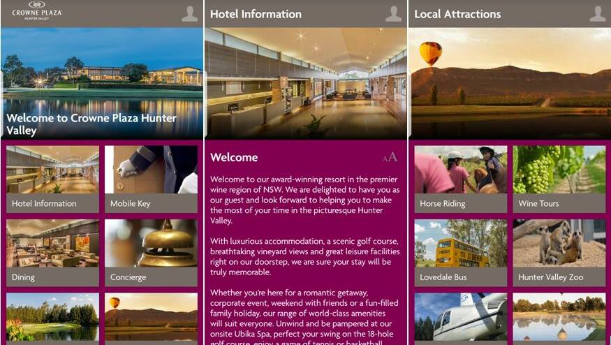 INNOVATIVE: The Crowne Plaza Hunter Valley app includes keyless room entry.
