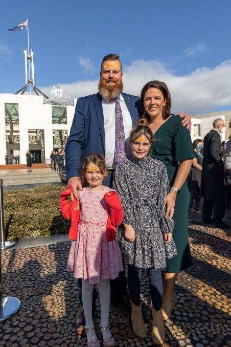 FAMILY: Dan Repacholi was joined by his wife Alex and daughters Asha and Zoe for his first day in Parliament on Tuesday.