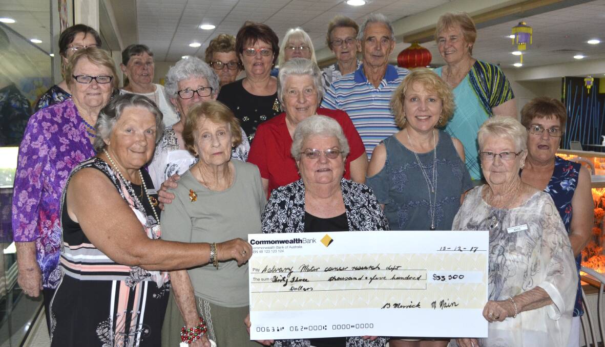 FANTASTIC EFFORT: Coalfields Cancer Support Group presents its 2017 donation to Calvary Mater Newcastle scientist Dr Jennette Sakoff on December 15.