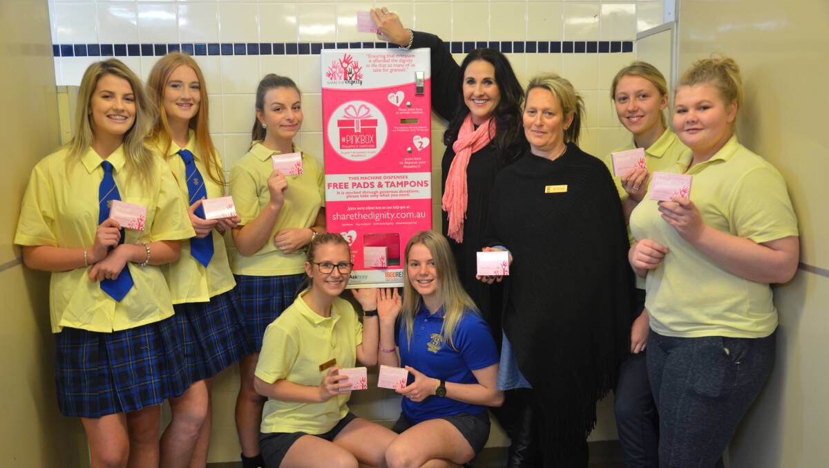 IT'S TIME: Share the Dignity (which installed a free sanitary item vending machine at Kurri Kurri High School in July 2017, pictured), is calling for the tampon tax to be axed.