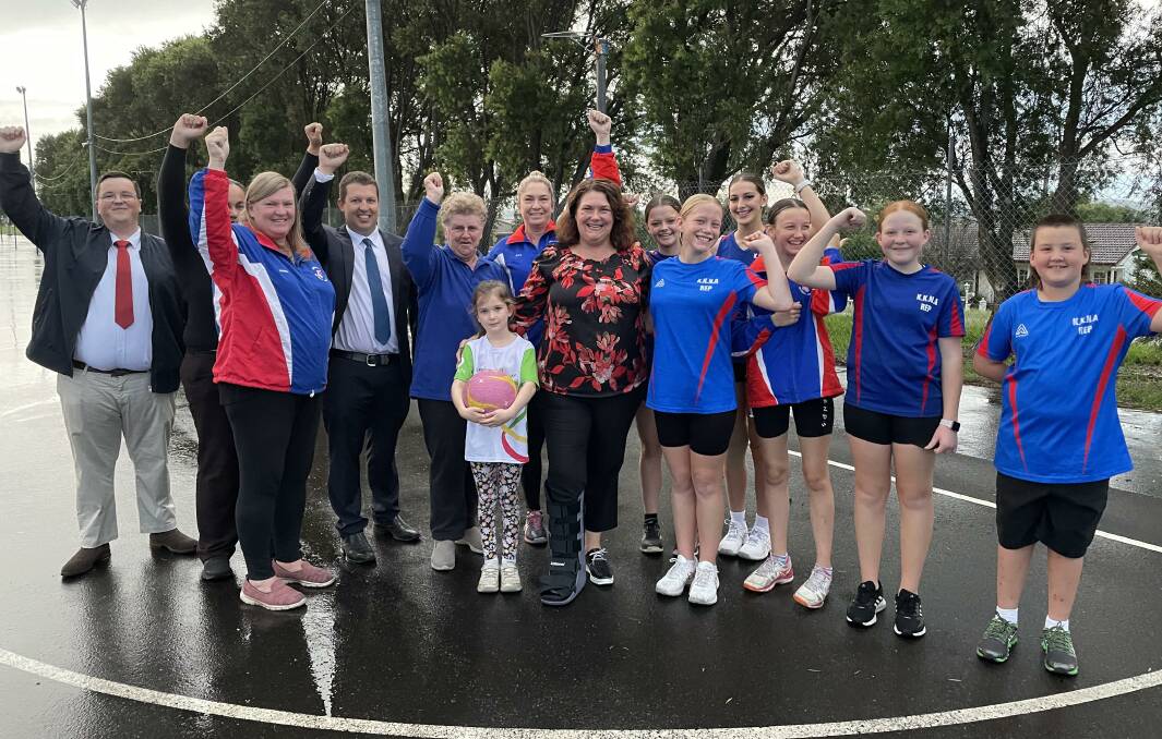 EXCITING NEWS: Member for Paterson Meryl Swanson announces the funding pledge with Kurri netballers and Cessnock councillors on Wednesday afternoon.