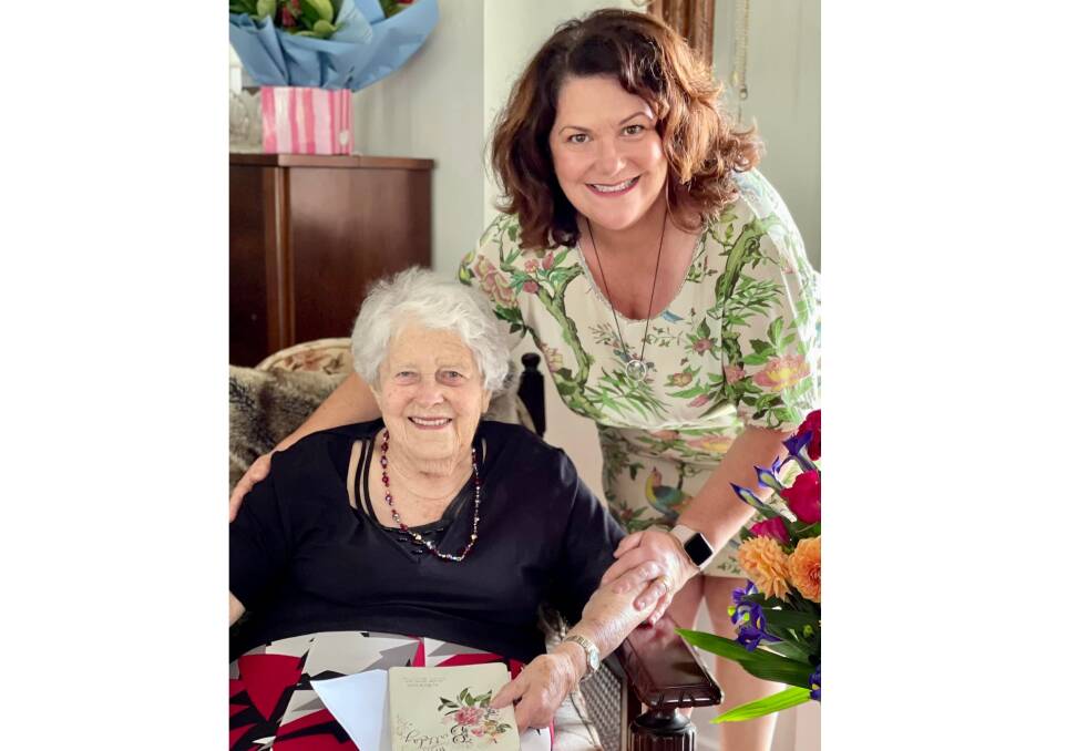 CARE: Meryl Swanson with her mother, Joy Partridge, who passed away last week, aged 90.