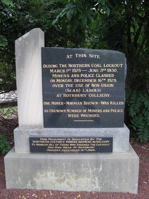LASTING REMINDER: The memorial cenotaph for the Rothbury Riot, which stands off Wine Country Drive, North Rothbury. Picture: Cessnock City Library