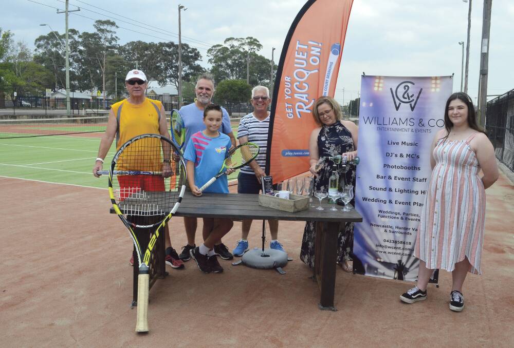 ALL WELCOME: Cessnock Tennis Club members Michael Hay, Richard Ophel, Zach Ophel and Steve Ebsworth, pictured with Vanessa and Summer Williams, from Williams and Co, are looking forward to the Cessnock Slam on February 1.