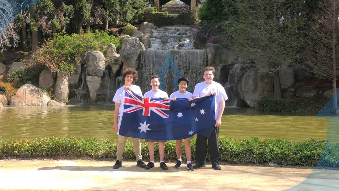 WORLD STAGE: Mount View High students Harley Patterson, Ben Galvin, Fei Fei Webster and Tobias Astill-King at Hunter Valley Gardens, where they filmed part of their promotional video for the F1 In Schools world finals.
