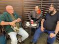 COFFEE AND A CHAT: Cessnock Defence and Emergency Services Shed members Rod Wicks, Mike Collaros and Kyle Boddan at their weekly catch-up at Grice's Bakery.