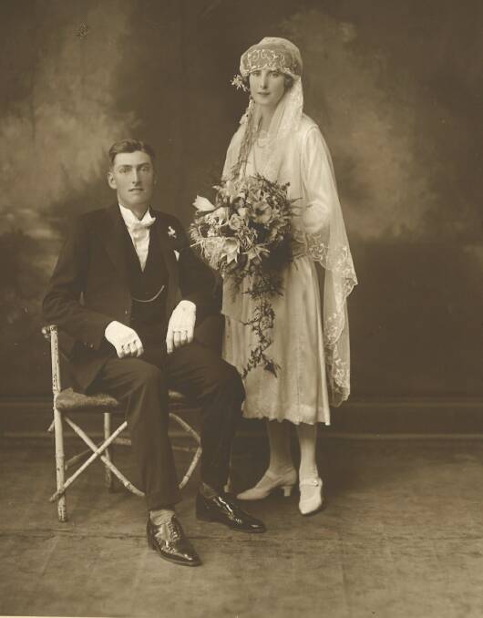 SPECIAL DAY: Clive and Mona Slack (nee Hall) on their wedding day at Bellbird Church of England in January 1926. Picture: Parker Studios/Cessnock City Library Local Studies Collection
