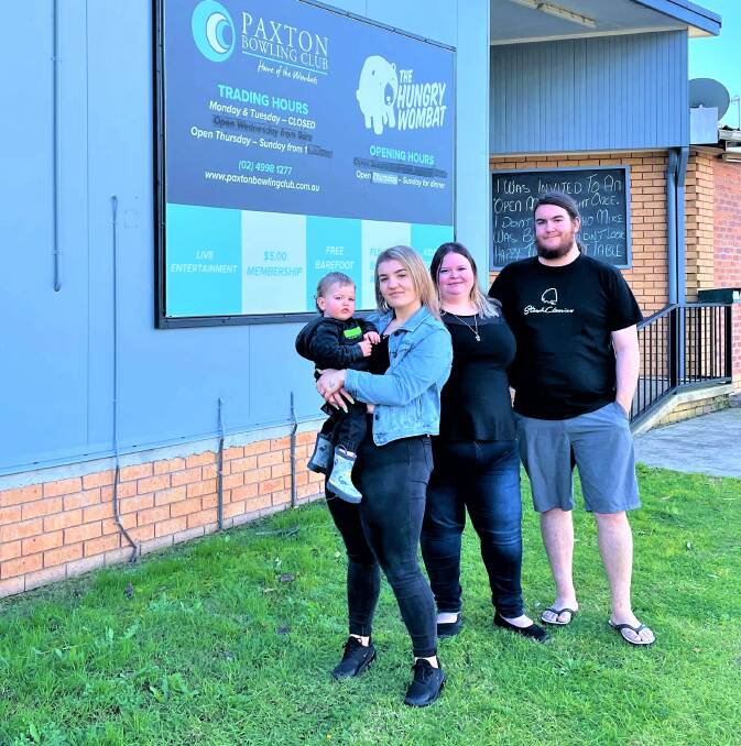 FAMILY-FRIENDLY: Paxton residents Jessica O'Neil (with Archie), Jane Lewis and Blaze Smith say the bowling club is a great place for local families to enjoy.