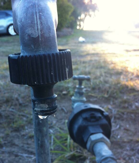 TOO COLD: A frozen tap in Bellbird on Monday morning.