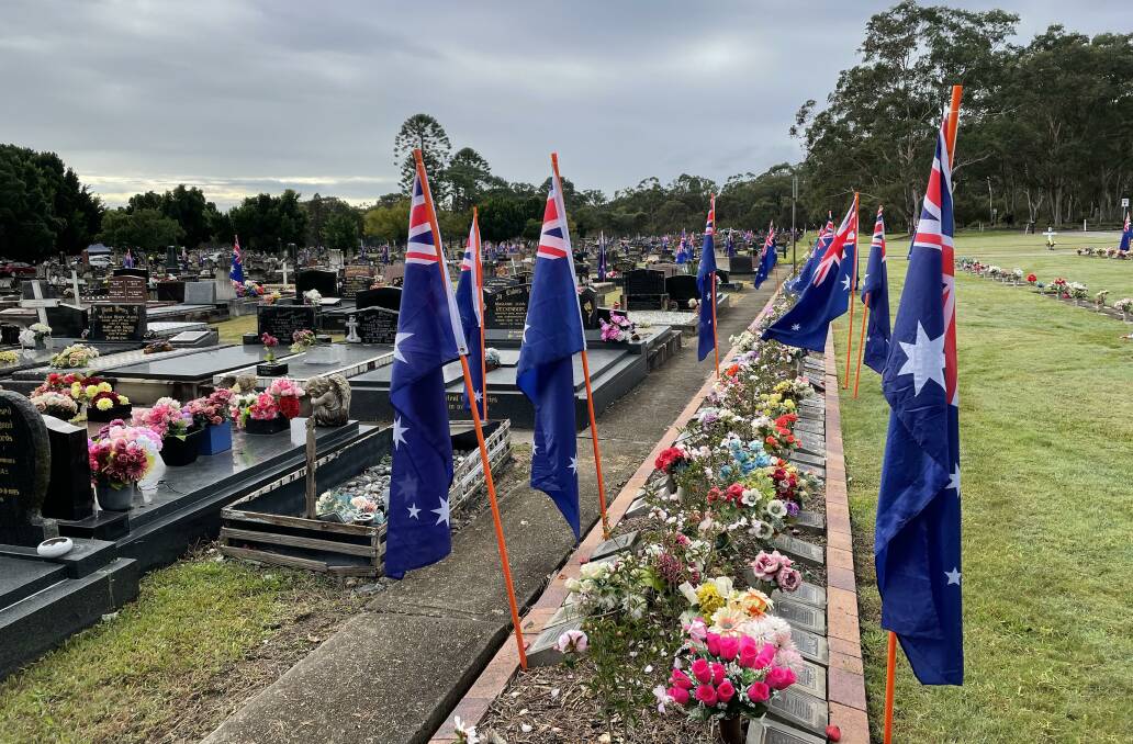 TRIBUTE: The Field of Honour at Kurri Kurri Cemetery featured more than 300 flags, which were placed on the graves of those who served.
