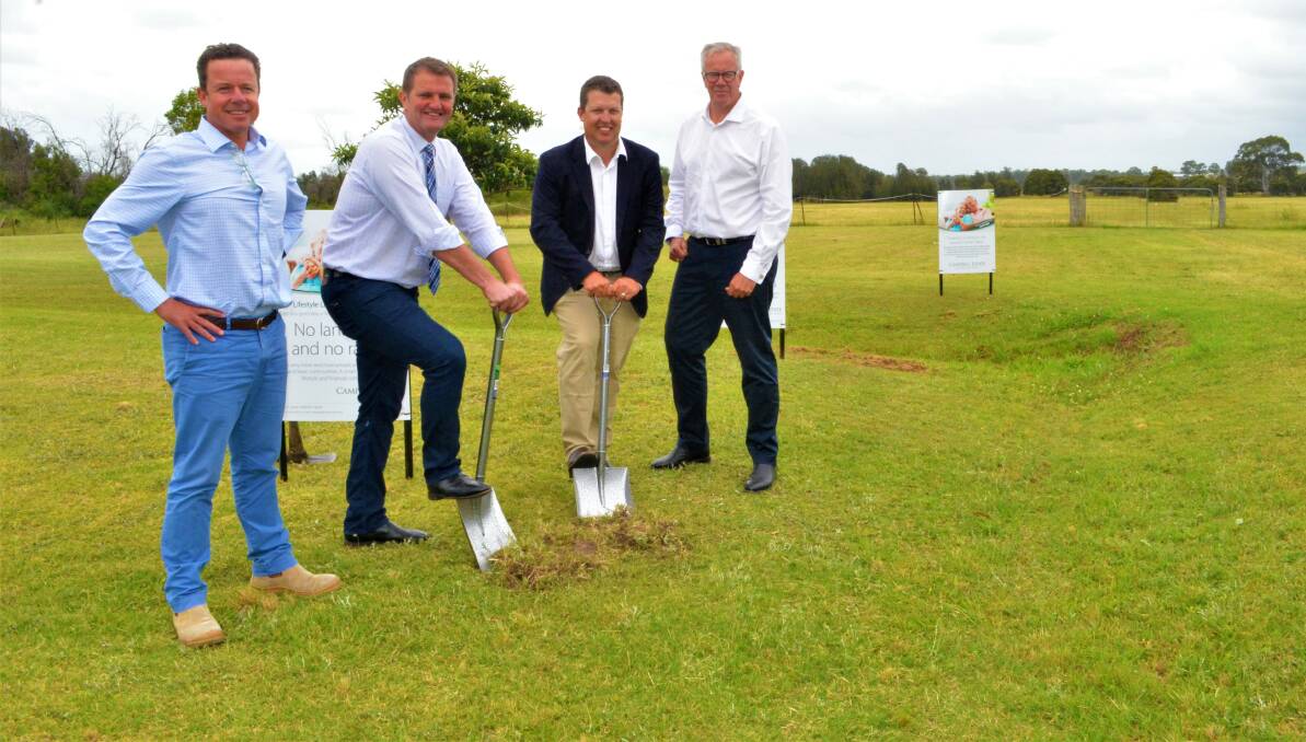 EXCITING DAY: Lincoln Place director Ben Hindmarsh, Cessnock MP Clayton Barr, Cessnock councillor Jay Suvaal and Lincoln Place director Nicholas Collishaw at Monday's sod-turning ceremony for Campbell Estate.