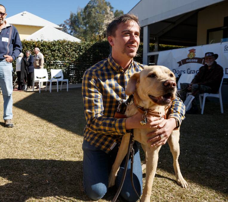 Matt McLaren and his dog Indy at the Guide Dogs NSW/ACT graduation ceremony at Cypress Lakes Resort, Pokolbin on August 8, 2017. Picture: Max Mason-Hubers