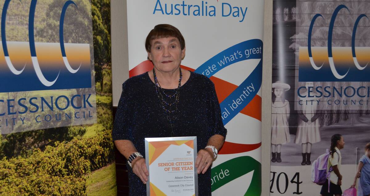 SURPRISED: Alison Davey received her Senior Citizen of the Year award at Cessnock's Australia Day ceremony in January. Picture: SAGE SWINTON