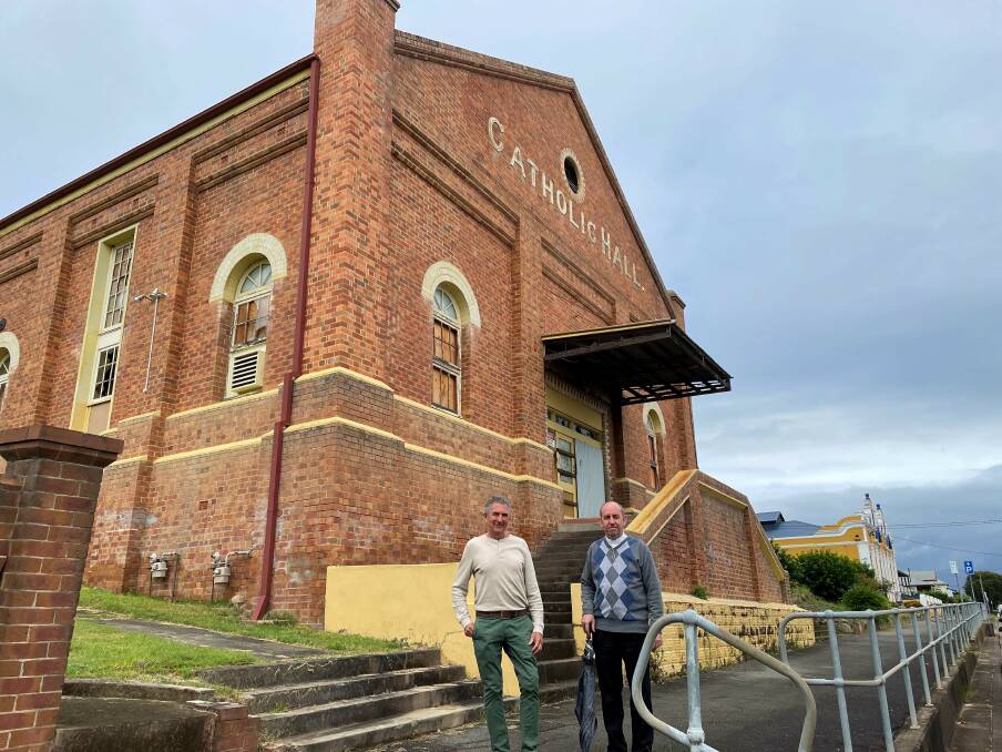OPPORTUNITY: Vineyards Catholic Parish finance council representative Ted Coupe and parish priest Fr James Lunn outside the Cessnock Catholic Hall. Picture: Krystal Sellars