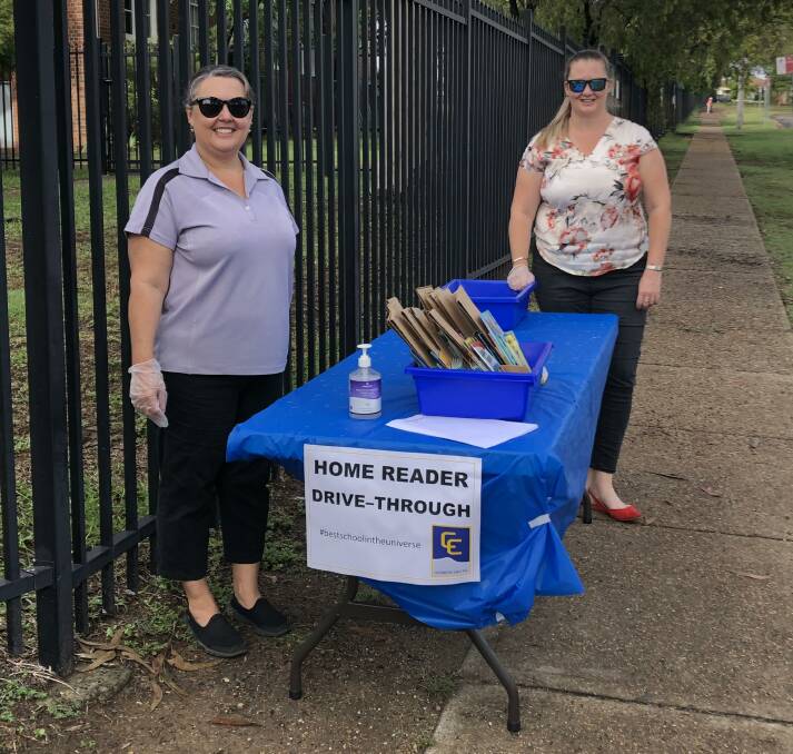 INITIATIVE: Cessnock East Public School student learning support officer Natalie Galvin and relieving assistant principal Alisha Smith at the book drop-off bay on Friday.