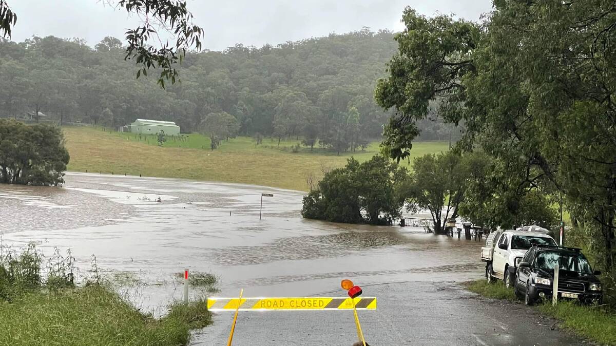 FLOODED: Great North Road at the 'Rhino' (corner of Glenloona Road, Laguna) on March 8, 2022. Picture: Wollombi Tavern on Facebook