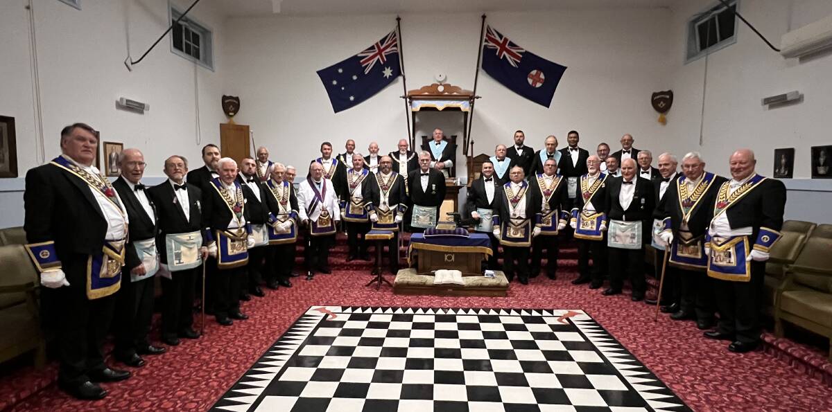 CELEBRATION: Freemasons assembled after Worshipful Master Peter Pratt's installation ceremony at Lodge Paxton on August 9. Picture: Bryce Gibson