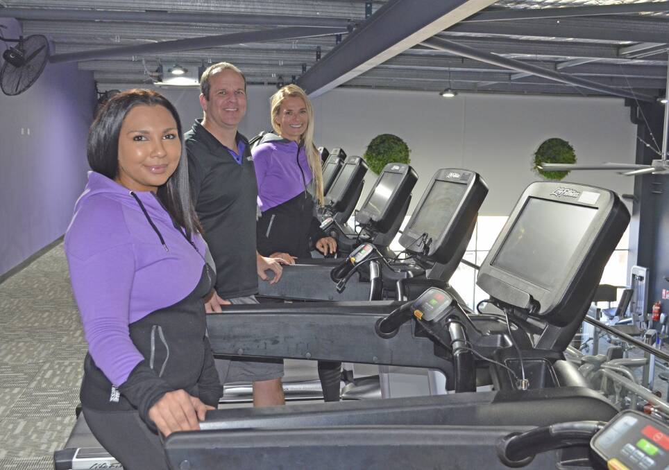 STEPPING UP: Anytime Fitness Cessnock franchisees Shelley and Scott Melville and club manager Kiera Pyne are ready to take on the treadmill challenge.