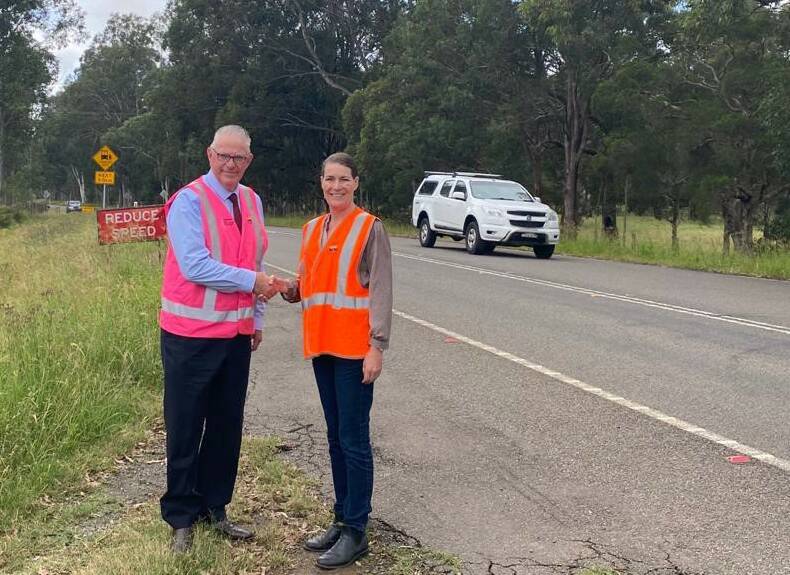 FUNDING ANNOUNCEMENT: Cessnock mayor Bob Pynsent and NSW Nationals Senator Perin Davey at Sandy Creek Road, Quorrobolong last Wednesday.