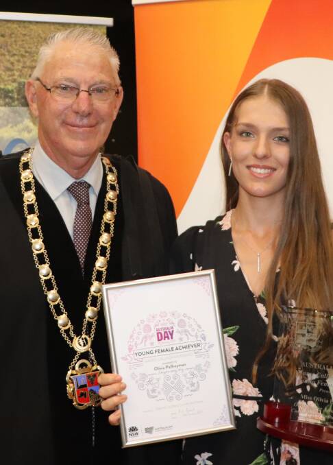 HONOUR: Cessnock mayor Bob Pynsent with inaugural Maree Callaghan Young Female Achiever award winner Olivia Palfreyman.