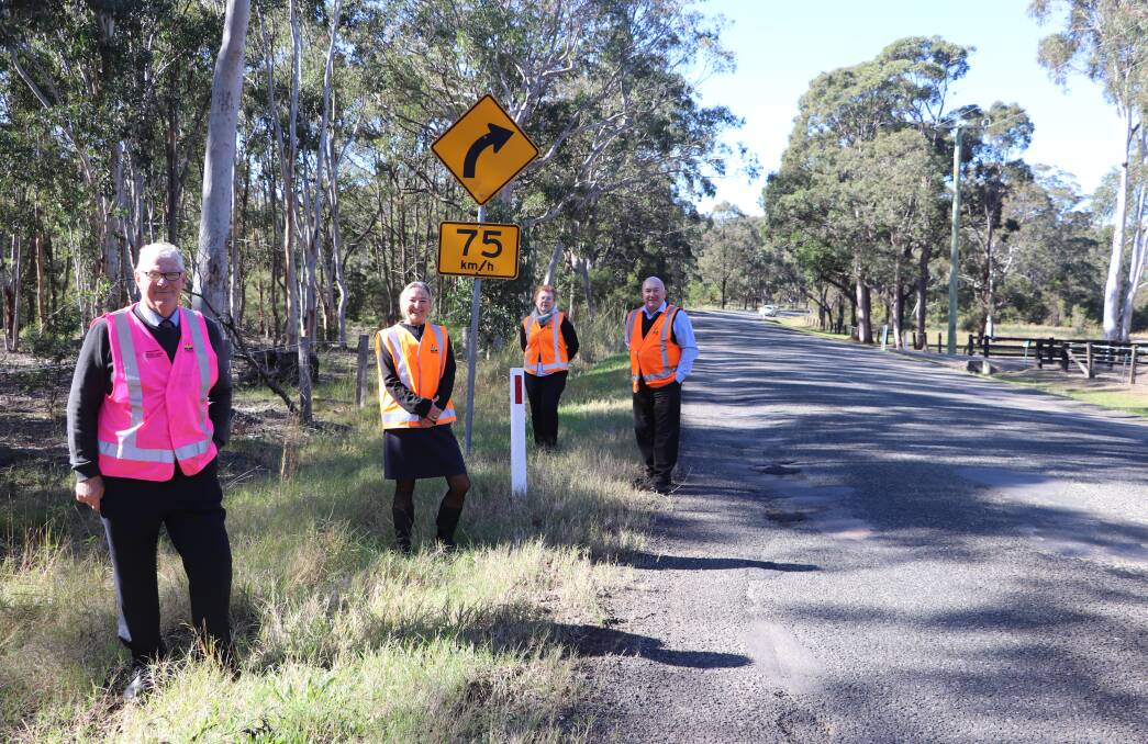 SAFETY UPGRADE: Cessnock mayor Bob Pynsent, Cessnock City Council's general manager Lotta Jackson, road safety officer Alison Shelton and principal engineer traffic and transport Warren Jeffery on Sandy Creek Road.