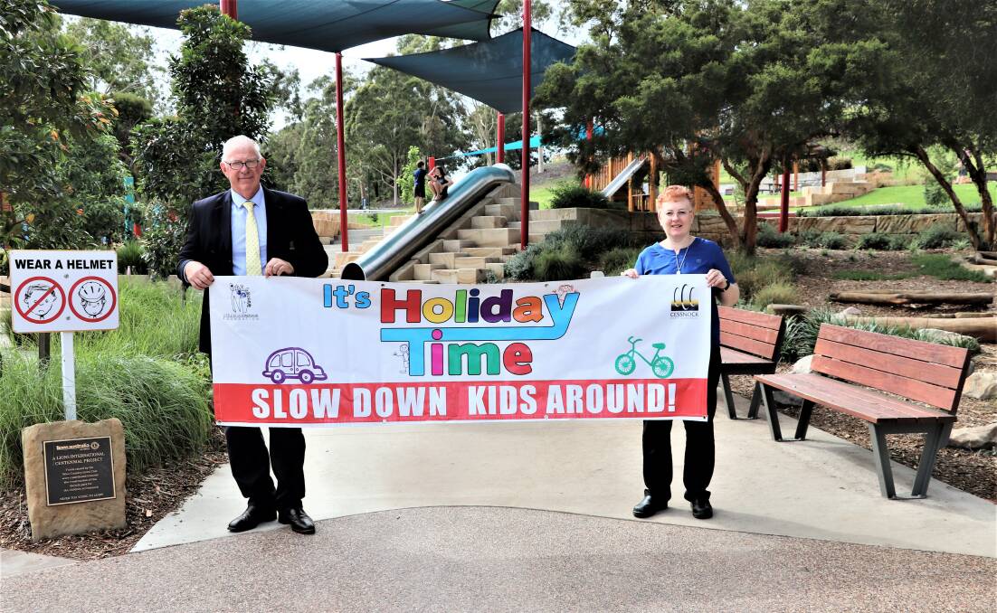 AWARENESS: Cessnock mayor Bob Pynsent and councils road safety officer Alison Shelton at Bridges Hill Park.