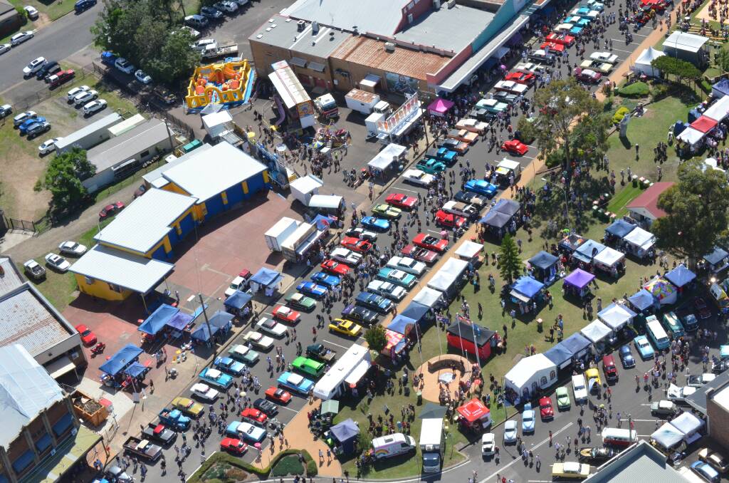 VIEW FROM ABOVE: An aerial view of the Kurri Kurri Nostalgia Festival on March 25, 2018. Picture: Krystal Sellars