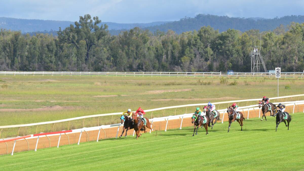OPEN SPACE: Horses make their way down the straight at the Anzac Day race meeting at Cessnock Racecourse in April. Picture: Krystal Sellars
