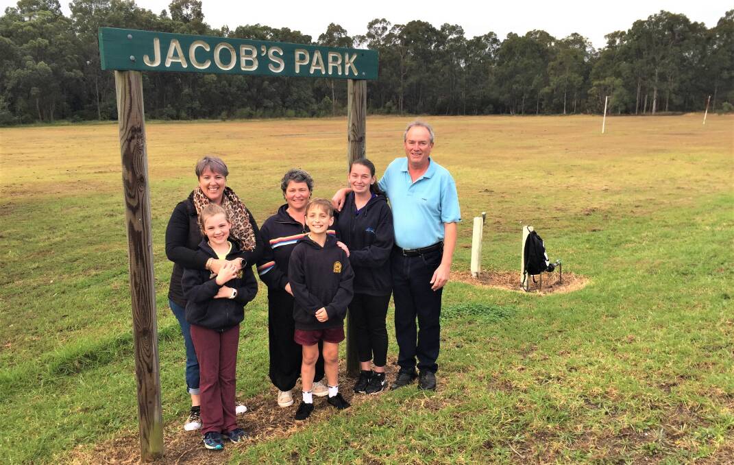 GOOD RESULT: Kim Snedden and her daughter Gabriella, and Rowena and Nigel Boughton and their children Kye and Amy at Jacobs Park, Pelaw Main. Picture: Krystal Sellars