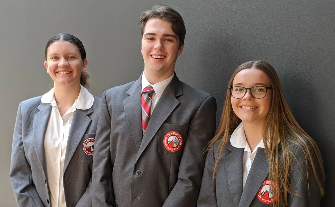 HIGH ACHIEVERS: Rachel Amos, Ryan Stace and Chloe Bain were among six students from Mount View High on the 2019 HSC honour roll.
