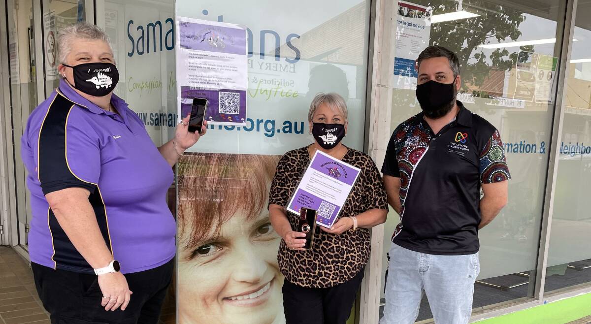 AWARENESS: Cessnock Walks Kawuma committee members Sonia Sharpe, Denise Crossley and Will Doran with an example of the QR codes that will be part of this year's walk.