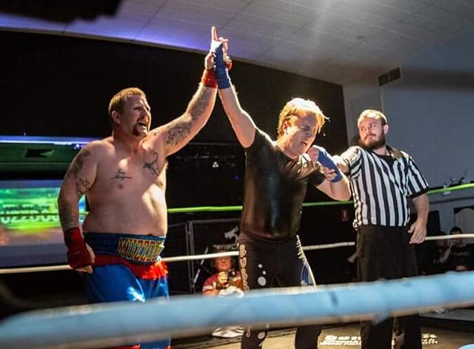 ACTION: The MuzzDogg and Bubbles - known as the Hunter Valley Heroes - will be fighting for the Suplex Tag Team Championships at East Cessnock Bowling Club this Saturday night. Picture: Lauren Moulton Designs