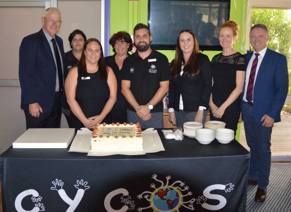 CONGRATULATIONS: CYCOS and Cessnock City Council staff were joined by mayor Bob Pynsent and Hunter MP Joel Fitzgibbon for the youth centre's 20th birthday celebration on Wednesday.