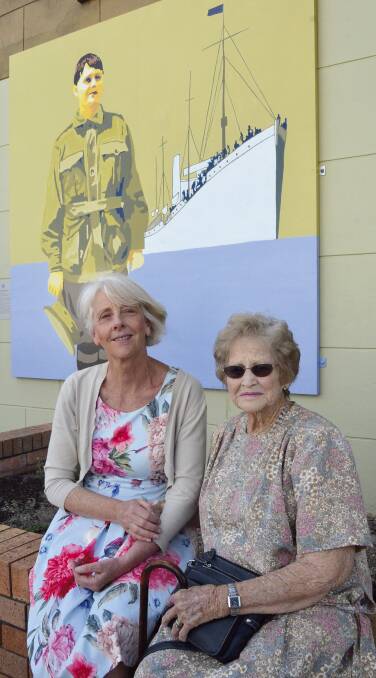 PROUD: Maud Butler's granddaughter Julie Goodall and niece Faye Falk at the mural unveiling in Kurri Kurri on November 11. Picture: Krystal Sellars