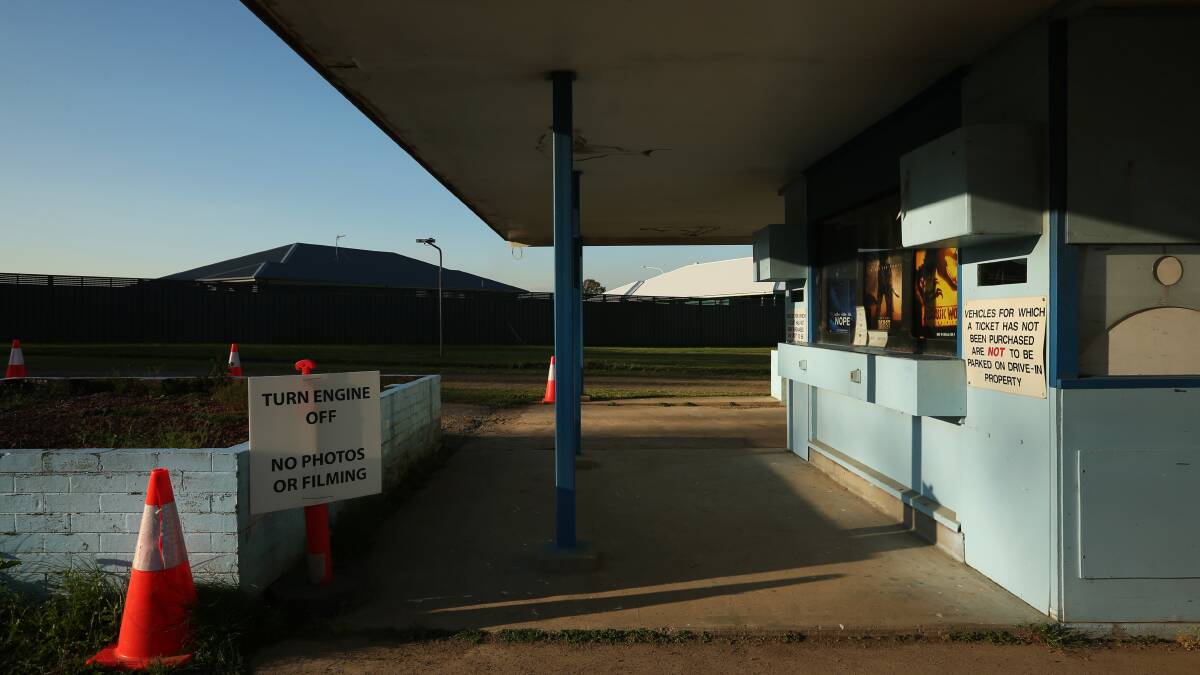 The ticket booth area at Heddon Greta Drive In and housing rooflines in the background. Picture by Simone De Peak.