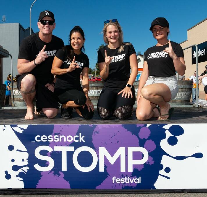 NUMBER ONE: Snap Fitness team members Mitch, Silvia, Ellie and Leonie after their win in the Business Stomp challenge at the 2019 Cessnock Stomp Festival. Picture: Justin Worboys Photography