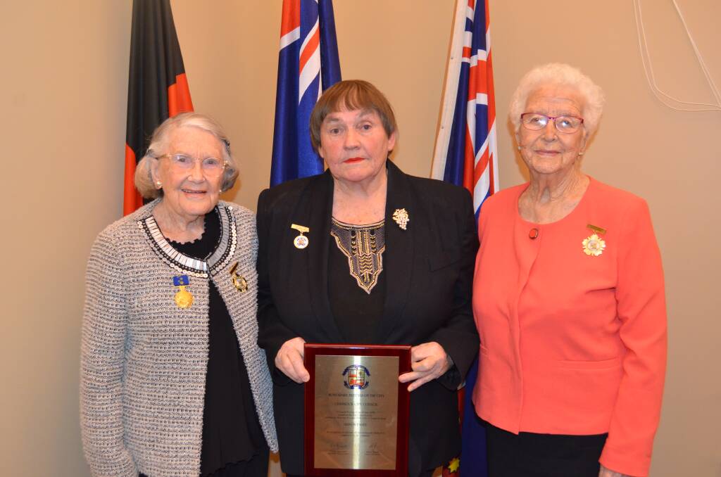 GOOD COMPANY: Freemen of the City of Cessnock, Myra Hill (left) and Marie Davies (right) congratulate Alison Davey on becoming the latest recipient of the award.