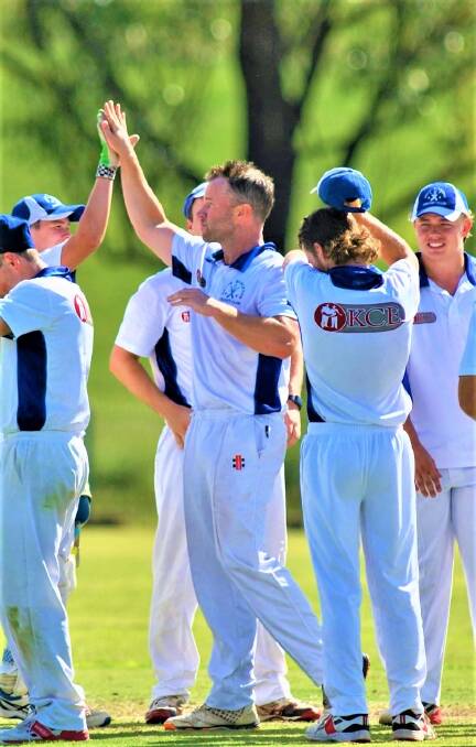 OUTSTANDING: Greta/Branxton's Brent Watson celebrates one of his four wickets (4-31 off 10) after top-scoring with 26 earlier in the day in a man-of-the-match performance. 