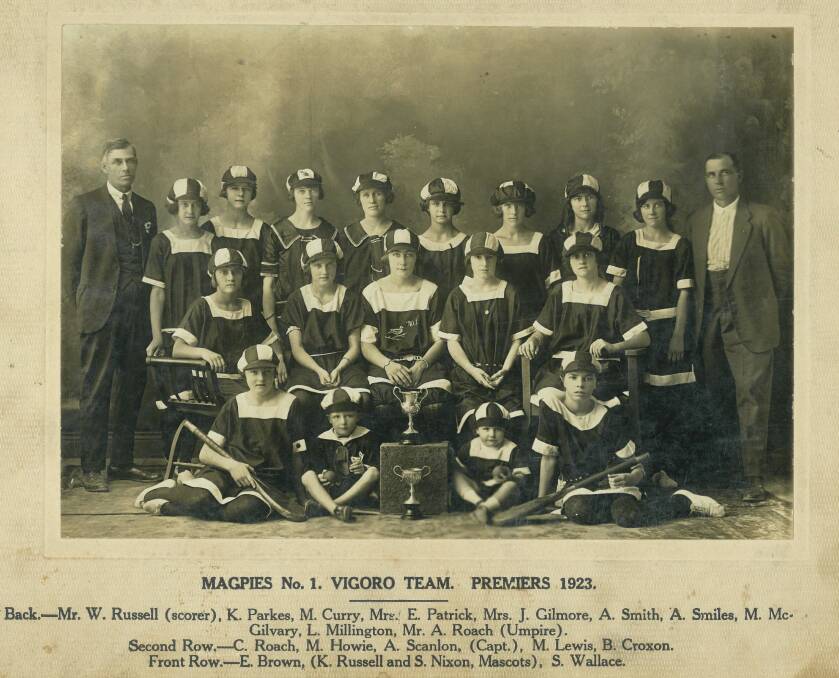 PREMIERS: The Weston Magpies No.1 vigoro team of 1923 proudly display their premiership trophy.