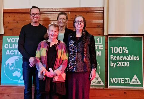 TEAM: Greens Upper House MP David Shoebridge with Cessnock Greens' council candidates Louise Ihlein, Janet Murray and Llynda Nairn at the campaign launch.