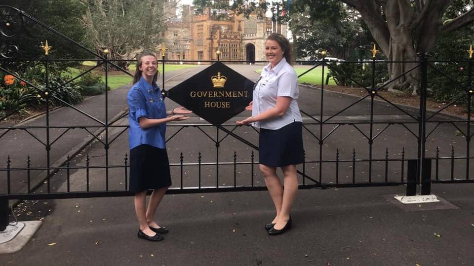 EXCITING DAY: Lucy Donn and Lauren Gray, from Cessnock Girl Guides, at Government House in Sydney where they received their awards.