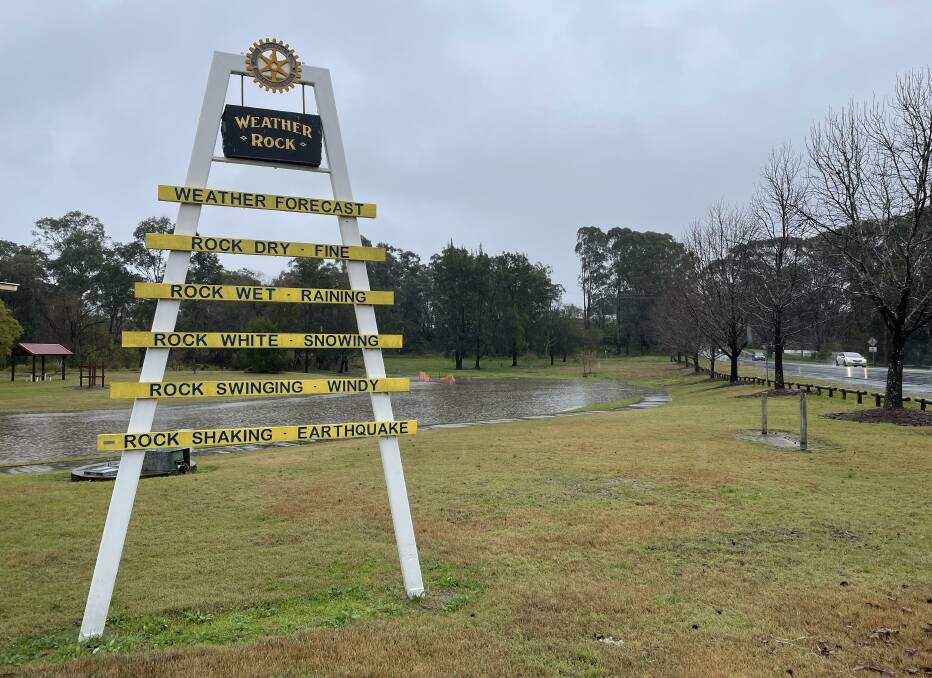 INDICATOR: The weather rock at Maybury Peace Park, Weston is wet indeed. Picture: Krystal Sellars
